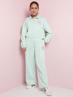 Lil Tomatoes - Girls Graphic Fleece Track Suits-Green (Set of 2)