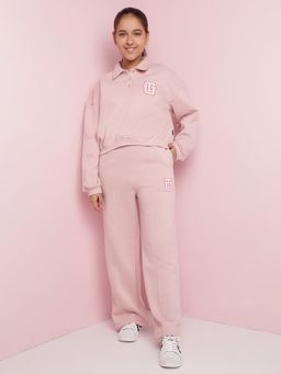 Lil Tomatoes - Girls Graphic Fleece Track Suits-Peach (Set of 2)