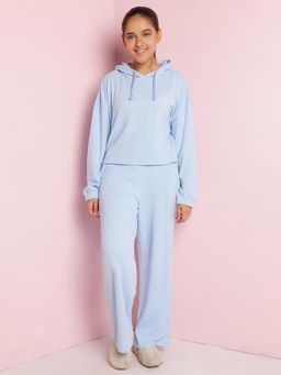 Lil Tomatoes - Girls Typography Waffle Track Suits-Blue (Set of 2)