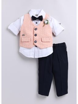 Little Collars - Jacquard Jacket Full Pant Shirt, Bow Tie, Floral Broach-Peach (Set of 5)