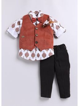 Little Collars - Poly Lycra Print Jacket Full Pant Shirt, Bow Tie-Rust (Set of 4)