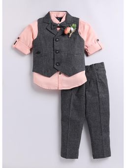 Little Collars - Jacquard All Over Printed Pants Shirt, Bow Tie, Broach-Black (Set of 2)