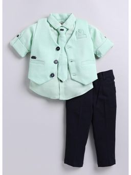 Little Collars - Polyester Print Jacket Full Pant Shirt, Bow Tie-Green (Set of 4)