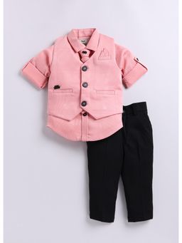 Little Collars - Polyester Placement Print Jacket Full Pant Shirt, Bow Tie-Pink (Set of 4)