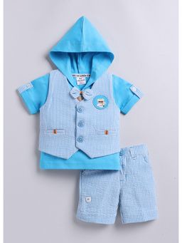 Little Collars - Jacquard Jacket Half Pant T Shirt, Attached Bow Tie-Blue (Set of 3)