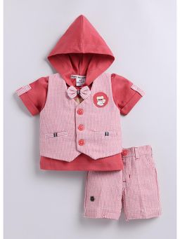 Little Collars - Stripes Jacket Half Pant T Shirt, Attached Bow Tie-Cherry (Set of 3)