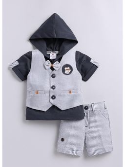 Little Collars - Jacquard Jacket Half Pant T Shirt, Attached Bow Tie-Grey (Set of 3)