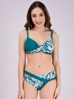 SOIE - Womens Solid and Tropical Printed Padded Bikini Bra (Set of 2)