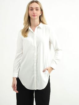 United Colors of Benetton - Women Textured Spread Collar White Shirt