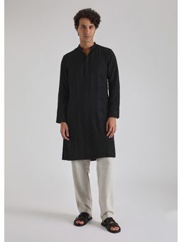 Banana Club - Coal Black Self Thread Embroidered Kurta