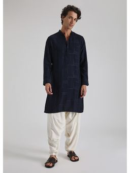 Banana Club - Navy Blue Self Thread Embroidered Kurta