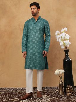 Jompers - Green Cotton Blend Floral Kurta with Pyjama