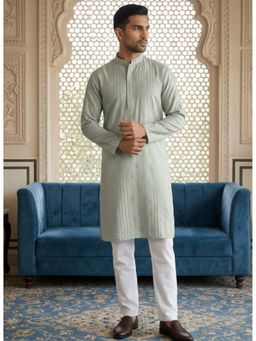 Jompers - Green Silk Blend Embroidered Kurta with Pyjama