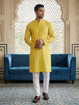 Jompers - Yellow Cotton Blend Embroidered Kurta with Pyjama