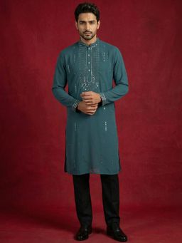 Jompers - Blue Cotton Blend Embellished Kurta with Pyjama