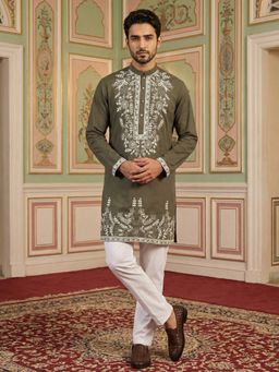 Jompers - Green Cotton Blend Embroidered Kurta with Pyjama