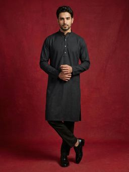 Jompers - Black Viscose Rayon Embroidered Kurta with Pyjama