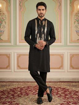 Jompers - Black Cotton Blend Embellished Kurta with Pyjama