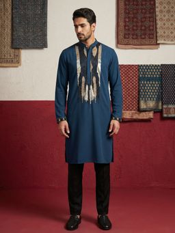 Jompers - Blue Cotton Blend Embellished Kurta with Pyjama