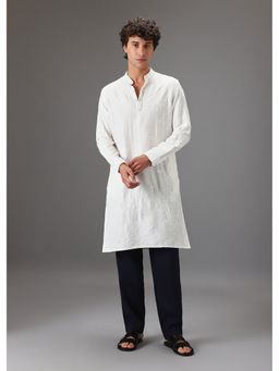 Banana Club - White Self Thread Embroidered Kurta