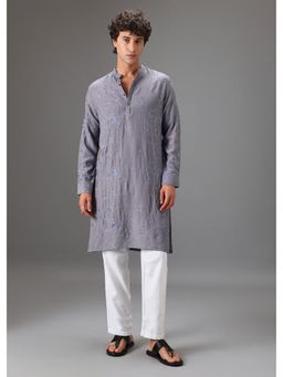 Banana Club - Grey Self Thread Embroidered Kurta