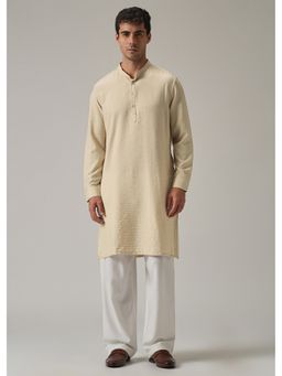Banana Club - Beige Nylon Self Stripe Kurta