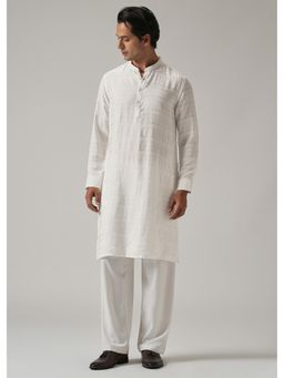 Banana Club - White Nylon Subtle Stripe Kurta
