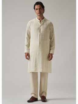 Banana Club - Cream Nylon Subtle Stripe Kurta