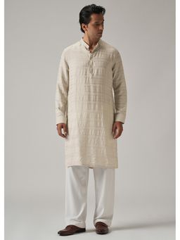 Banana Club - Beige Nylon Subtle Stripe Kurta