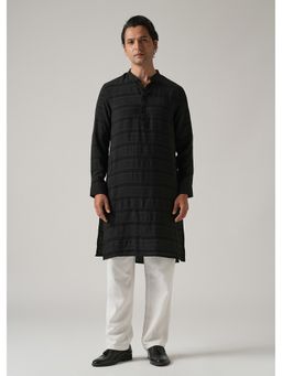 Banana Club - Black Subtle Nylon Stripe Kurta