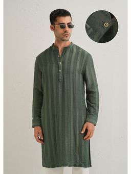 Banana Club - Green Textured Vertical Stripe Kurta