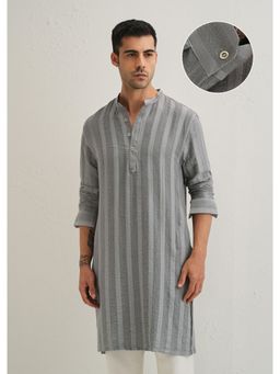 Banana Club - Grey Textured Vertical Stripe Kurta