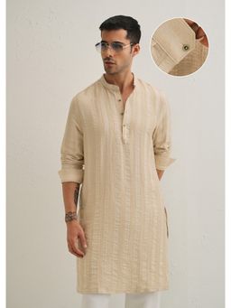 Banana Club - Beige Textured Vertical Stripe Kurta