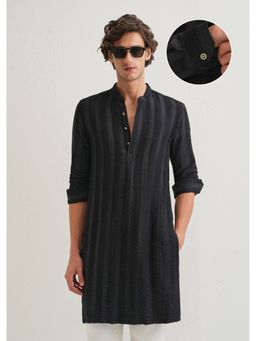 Banana Club - Navy Blue Textured Vertical Stripe Kurta