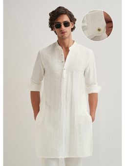 Banana Club - White Textured Vertical Stripe Kurta