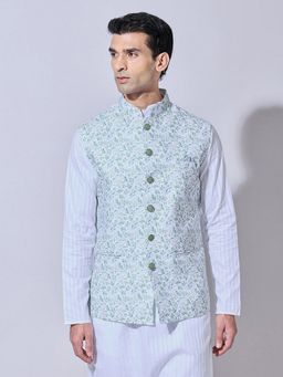 SHOWOFFFF - Floral Printed Green Nehru Jacket
