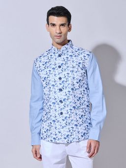 SHOWOFF - Floral Printed Blue Nehru Jacket