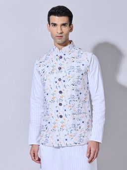 SHOWOFF - Floral Printed Purple Nehru Jacket