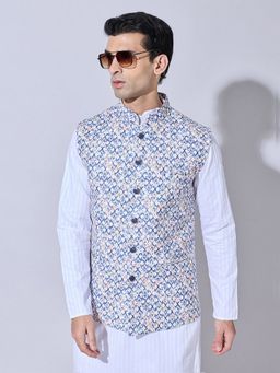 SHOWOFFFF - Geometric Printed Blue Nehru Jacket