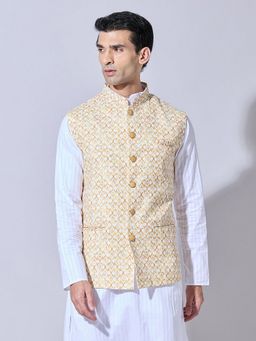 SHOWOFFFF - Geometric Printed Yellow Nehru Jacket