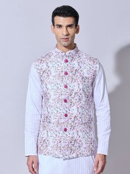 SHOWOFF - Floral Printed Pink Nehru Jacket