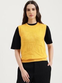 United Colors of Benetton - Yellow Round Neck Self Design Sweater