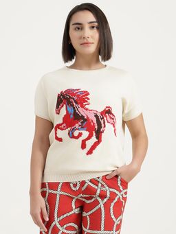 United Colors of Benetton - Cream Round Neck Self Design Sweater