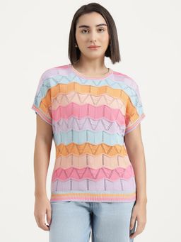 United Colors of Benetton - Multi-Color Round Neck Self Design Sweater