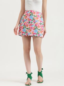 United Colors of Benetton - Pink Regular Fit Floral High Rise Skorts