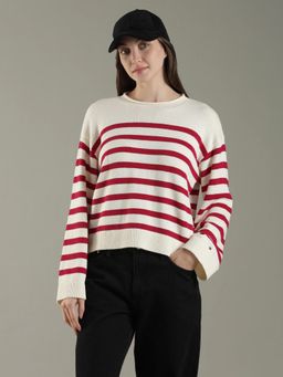 Tommy Hilfiger - White Relaxed Fit Cotton Round Neck Sweater