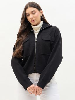 Madame - Shirt Collar Black Cardigan