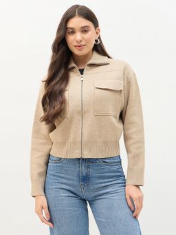 Madame - Shirt Collar Beige Cardigan