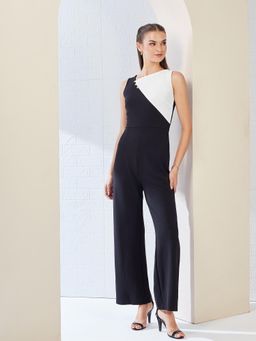 Miss Chase - Women Black Asymmetric Sleeveless Polyknitted Jumpsuit