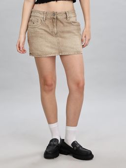 Tommy Hilfiger - Beige Slim Fit Solid Mid Rise Skirt
